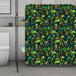 Cute Dinosaur And Floral Pattern Print Polyester Shower Curtain