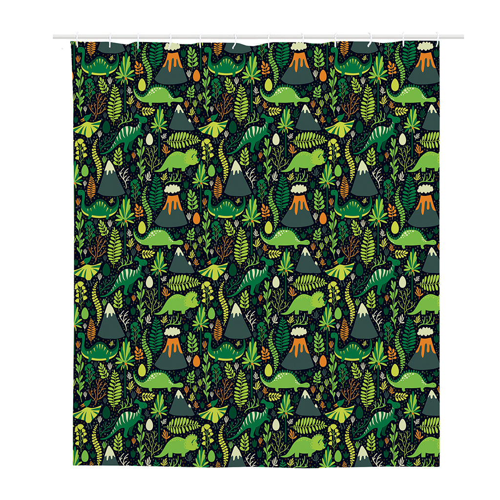 Cute Dinosaur And Floral Pattern Print Polyester Shower Curtain