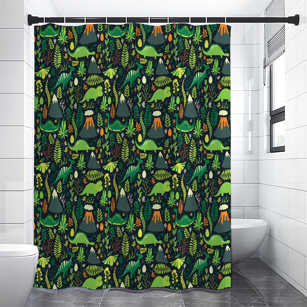 Cute Dinosaur And Floral Pattern Print Premium Shower Curtain
