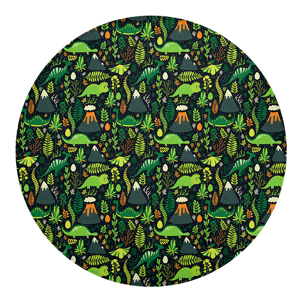 Cute Dinosaur And Floral Pattern Print Round Blanket