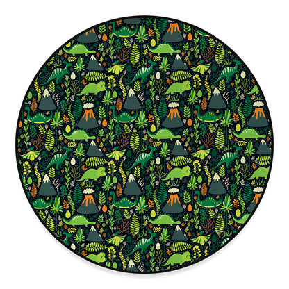 Cute Dinosaur And Floral Pattern Print Round Floor Mat
