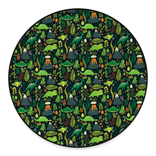 Cute Dinosaur And Floral Pattern Print Round Floor Mat