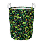 Cute Dinosaur And Floral Pattern Print Round Laundry Basket