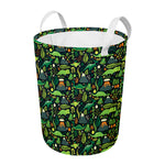 Cute Dinosaur And Floral Pattern Print Round Laundry Basket