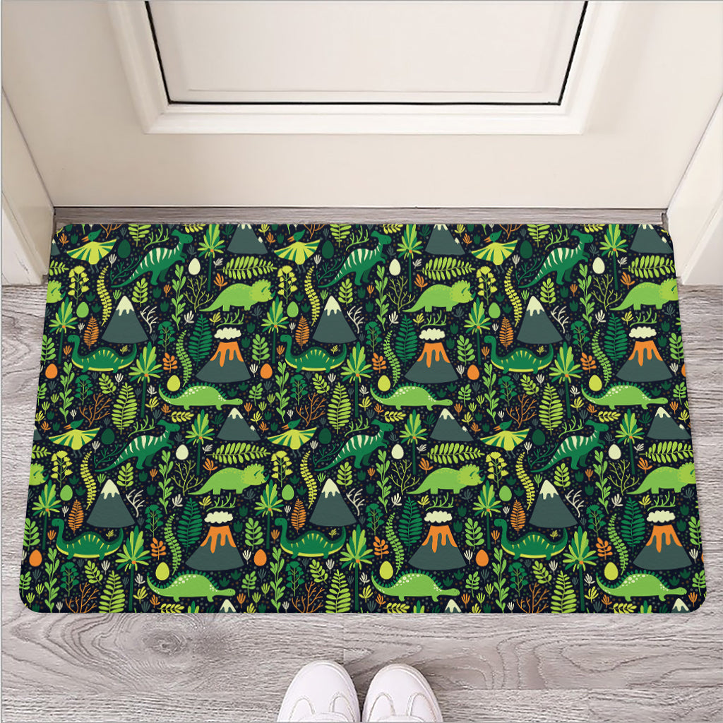 Cute Dinosaur And Floral Pattern Print Rubber Doormat