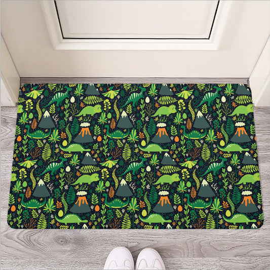 Cute Dinosaur And Floral Pattern Print Rubber Doormat