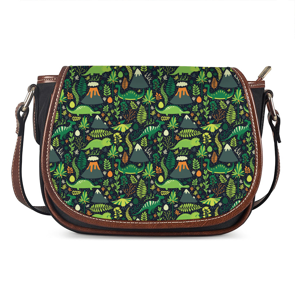 Cute Dinosaur And Floral Pattern Print Saddle Bag