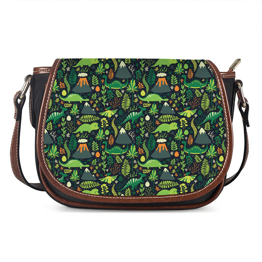 Cute Dinosaur And Floral Pattern Print Saddle Bag