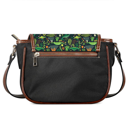 Cute Dinosaur And Floral Pattern Print Saddle Bag