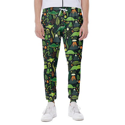 Cute Dinosaur And Floral Pattern Print Scuba Joggers