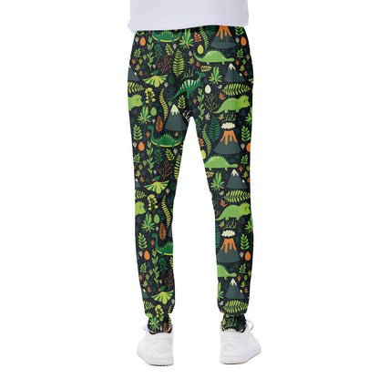 Cute Dinosaur And Floral Pattern Print Scuba Joggers