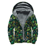 Cute Dinosaur And Floral Pattern Print Sherpa Lined Zip Up Hoodie