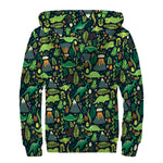 Cute Dinosaur And Floral Pattern Print Sherpa Lined Zip Up Hoodie