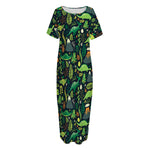 Cute Dinosaur And Floral Pattern Print Short Sleeve Long Nightdress