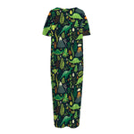 Cute Dinosaur And Floral Pattern Print Short Sleeve Long Nightdress