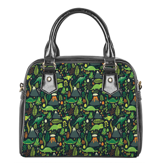 Cute Dinosaur And Floral Pattern Print Shoulder Handbag