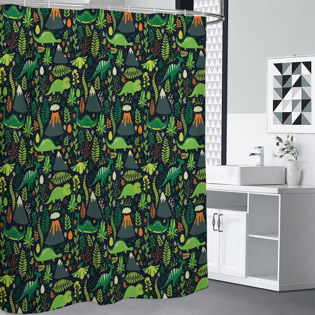 Cute Dinosaur And Floral Pattern Print Shower Curtain
