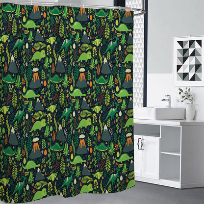 Cute Dinosaur And Floral Pattern Print Shower Curtain