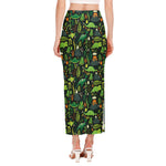 Cute Dinosaur And Floral Pattern Print Side Slit Maxi Skirt