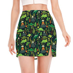 Cute Dinosaur And Floral Pattern Print Side Slit Mini Skirt