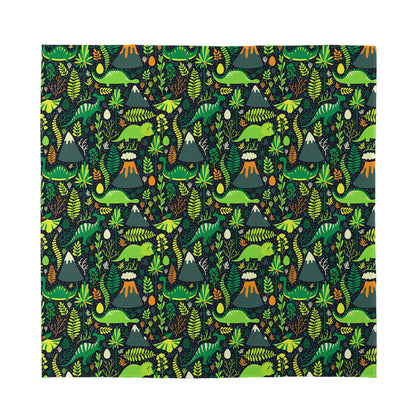Cute Dinosaur And Floral Pattern Print Silk Bandana