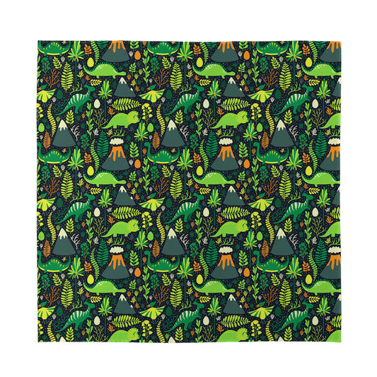 Cute Dinosaur And Floral Pattern Print Silk Bandana