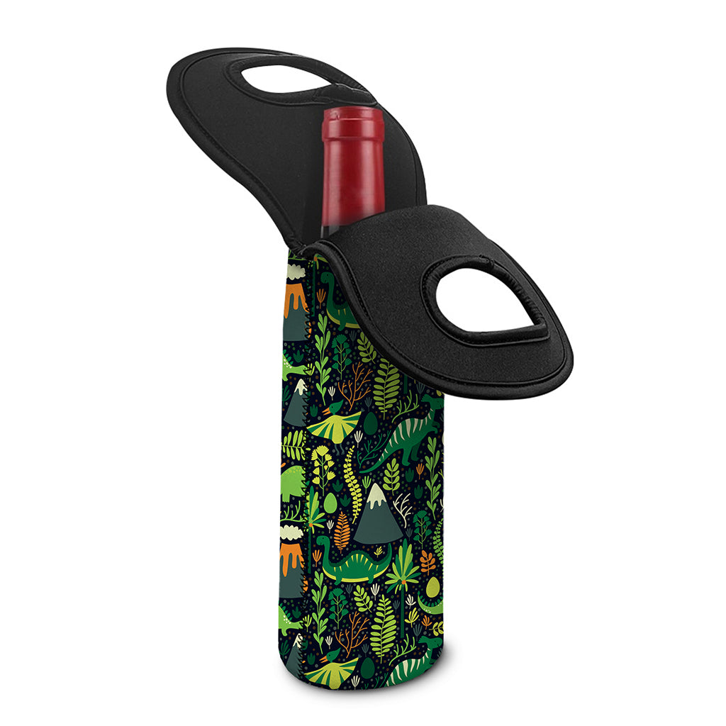 Cute Dinosaur And Floral Pattern Print Single Neoprene Wine Tote