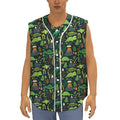 Cute Dinosaur And Floral Pattern Print Sleeveless Baseball Jersey