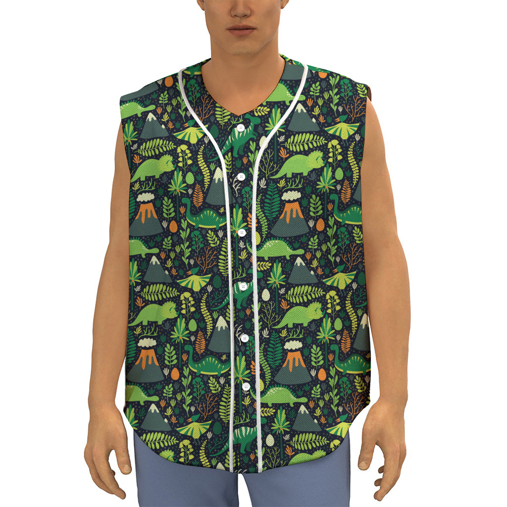 Cute Dinosaur And Floral Pattern Print Sleeveless Baseball Jersey