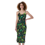 Cute Dinosaur And Floral Pattern Print Slim Fit Midi Cami Dress