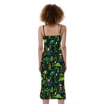 Cute Dinosaur And Floral Pattern Print Slim Fit Midi Cami Dress