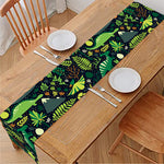 Cute Dinosaur And Floral Pattern Print Table Runner