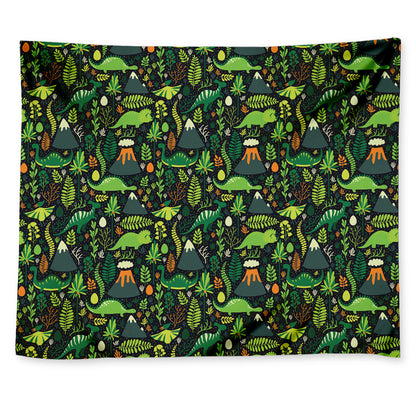 Cute Dinosaur And Floral Pattern Print Tapestry