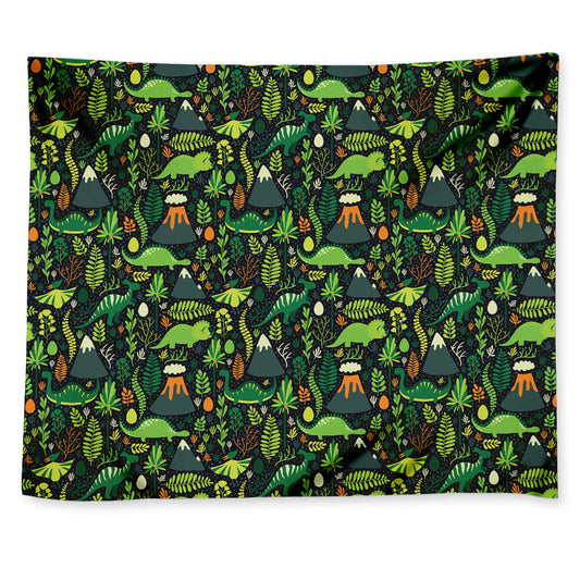 Cute Dinosaur And Floral Pattern Print Tapestry