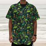 Cute Dinosaur And Floral Pattern Print Textured Short Sleeve Shirt