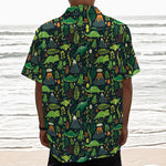 Cute Dinosaur And Floral Pattern Print Textured Short Sleeve Shirt