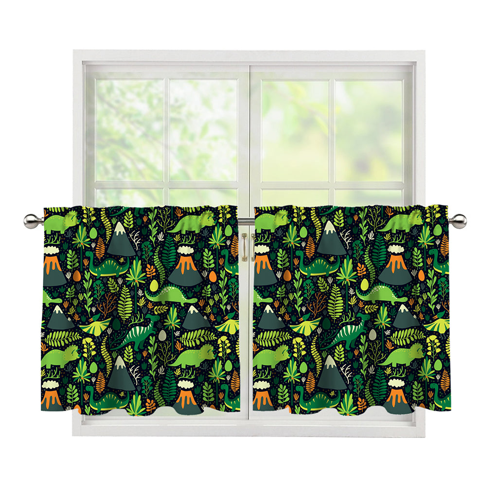Cute Dinosaur And Floral Pattern Print Tier Curtains
