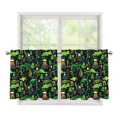 Cute Dinosaur And Floral Pattern Print Tier Curtains
