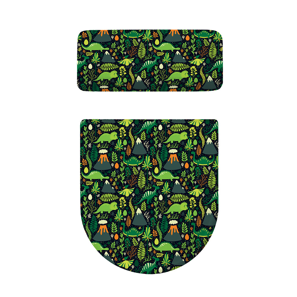 Cute Dinosaur And Floral Pattern Print Toilet Lid And Tank Cover Set