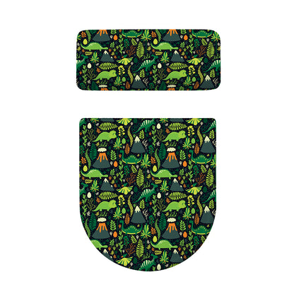 Cute Dinosaur And Floral Pattern Print Toilet Lid And Tank Cover Set