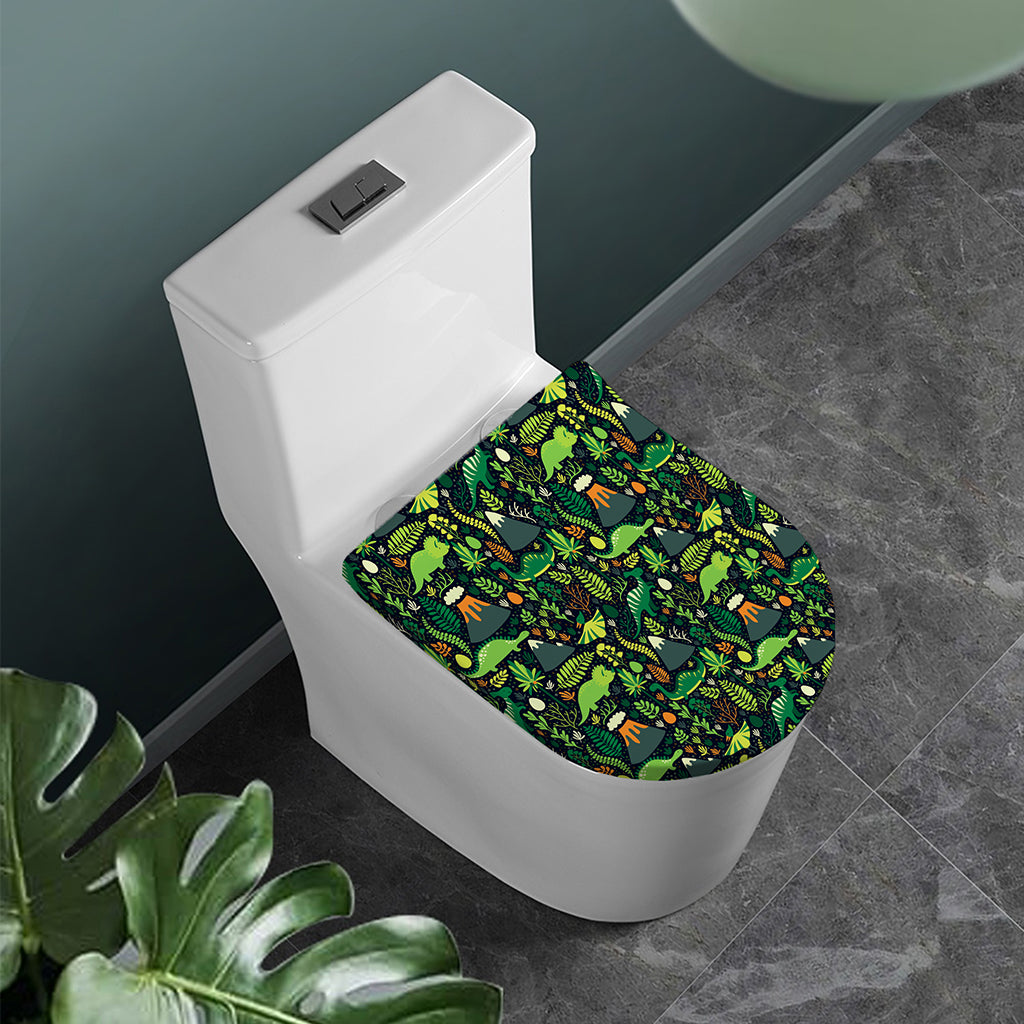Cute Dinosaur And Floral Pattern Print Toilet Lid Cover