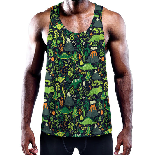 Cute Dinosaur And Floral Pattern Print Training Tank Top