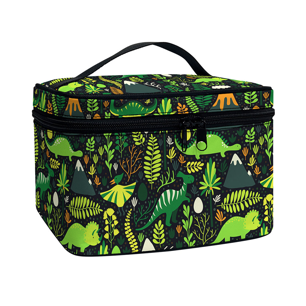 Cute Dinosaur And Floral Pattern Print Travel Makeup Bag
