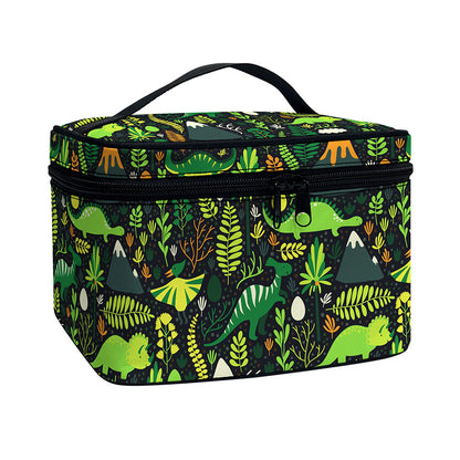 Cute Dinosaur And Floral Pattern Print Travel Makeup Bag
