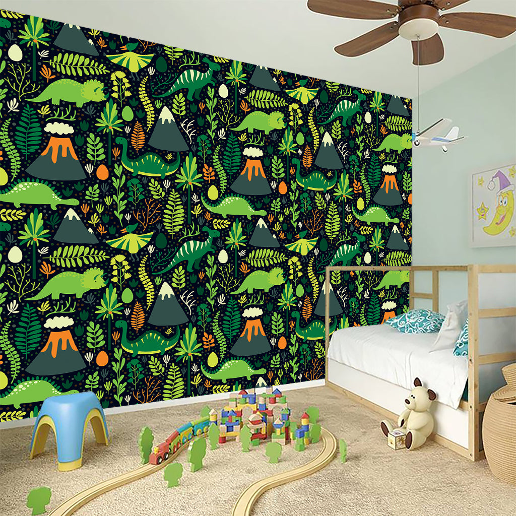 Cute Dinosaur And Floral Pattern Print Wall Sticker