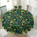Cute Dinosaur And Floral Pattern Print Waterproof Round Tablecloth