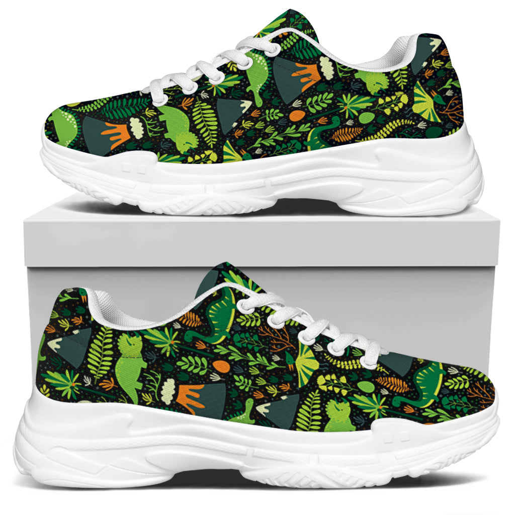 Cute Dinosaur And Floral Pattern Print White Chunky Shoes