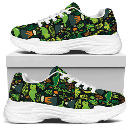 Cute Dinosaur And Floral Pattern Print White Chunky Shoes