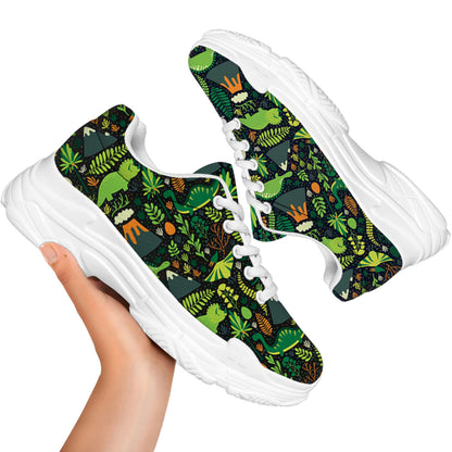 Cute Dinosaur And Floral Pattern Print White Chunky Shoes