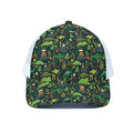 Cute Dinosaur And Floral Pattern Print White Mesh Trucker Hat